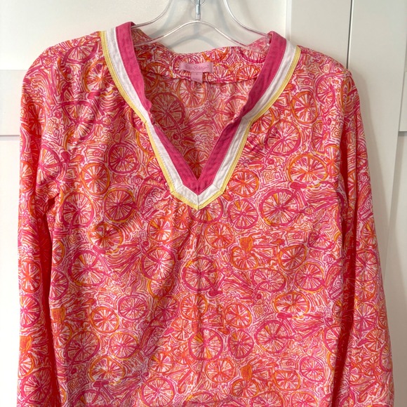 Lilly Pulitzer Women's Pink Bicycle Print Long Sleeve Swim Cover Up in Size S - Picture 3 of 12